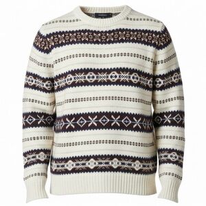 rag & bone L95104 Mens White Wesley Fair Isle Wool Crewneck Sweater Size Small